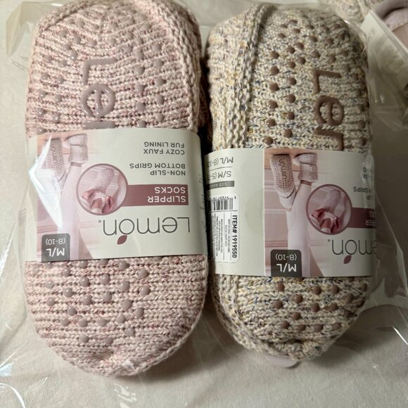 (Bundle 2) Lemon Women's Cozy Turn Cuff Slipper Socks M/L Ivory & Pink Non Slip - Picture 12 of 14